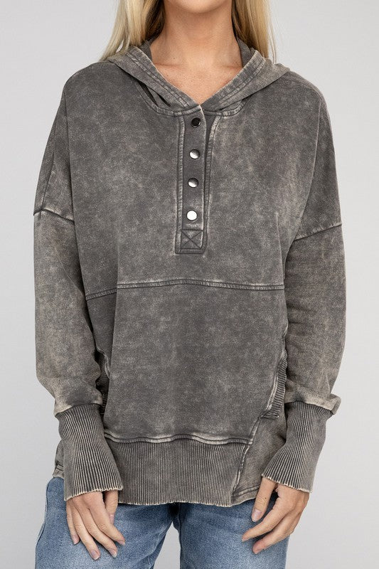 French Terry Acid Wash Kangaroo Pocket Hoodie - U Moody