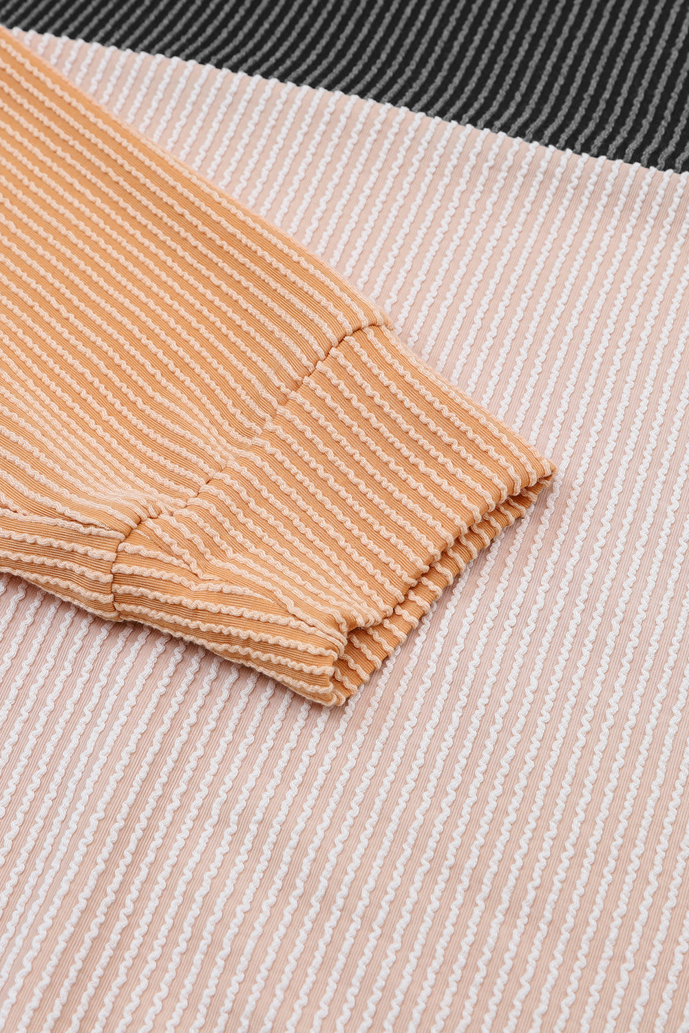 Black Color Block Long Sleeve Ribbed Loose Top - U Moody