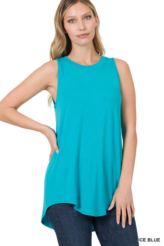 Luxe Rayon Sleeveless Round Neck Hi-Low Hem Top - U Moody