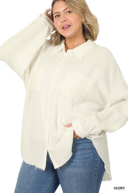 Plus Oversized Raw Edge Shirt - U Moody