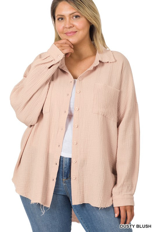 Plus Oversized Raw Edge Shirt - U Moody