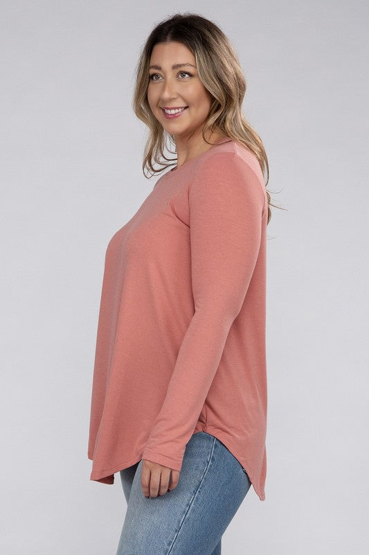 Plus Long Sleeve Round Neck Round Hem Top - U Moody