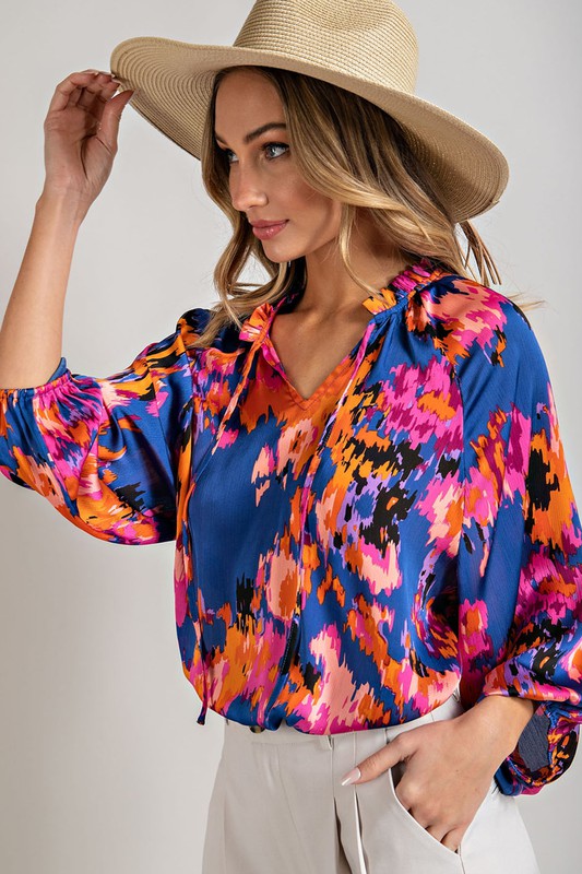 V-neck tie front blouse top - U Moody