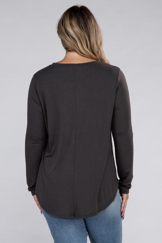 Plus Long Sleeve Round Neck Round Hem Top - U Moody