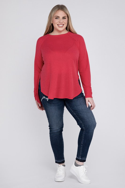 Plus Melange Baby Waffle Long Sleeve Top