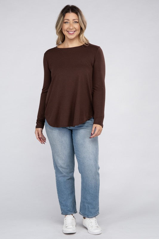 Plus Long Sleeve Round Neck Round Hem Top - U Moody