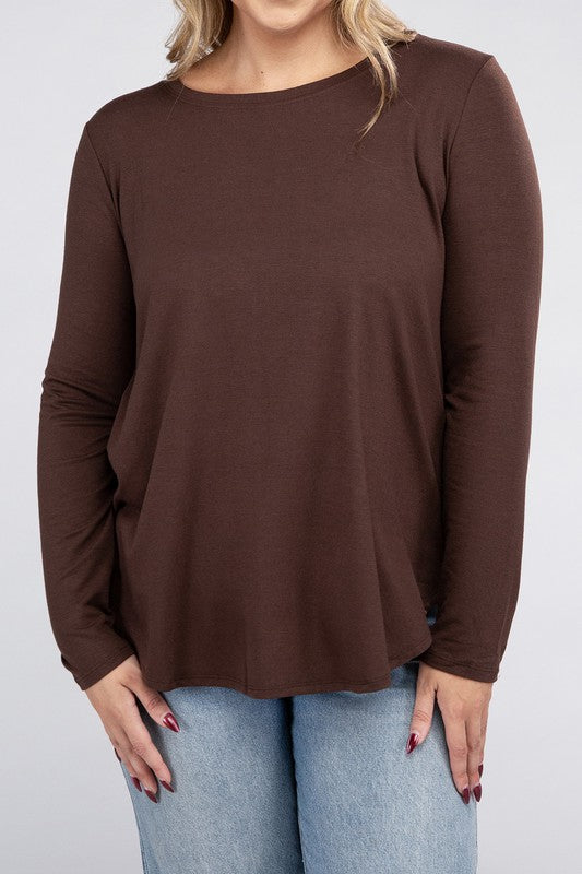 Plus Long Sleeve Round Neck Round Hem Top - U Moody