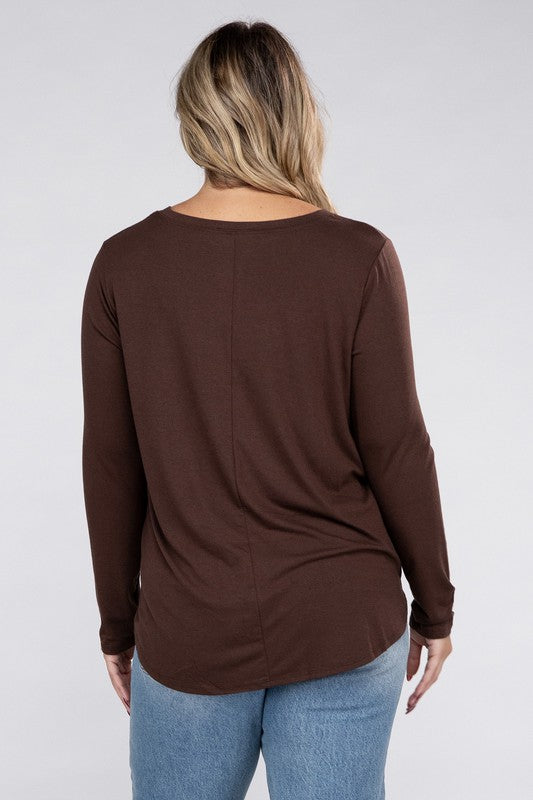 Plus Long Sleeve Round Neck Round Hem Top - U Moody