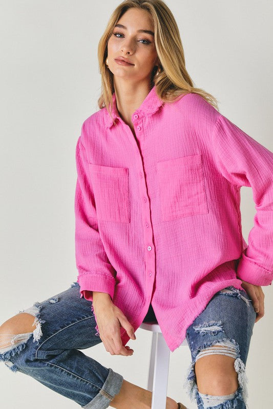 Solid Button Down Long Sleeve Shirt - U Moody