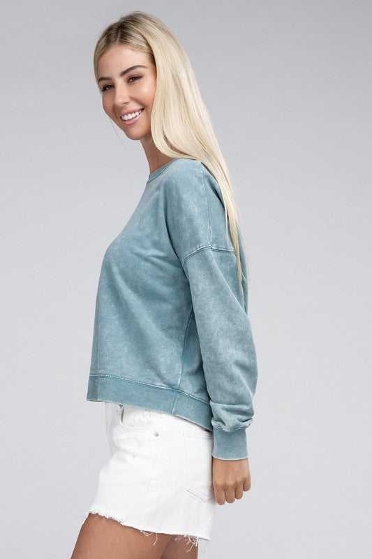 French Terry Acid Wash Boat Neck Pullover - U Moody