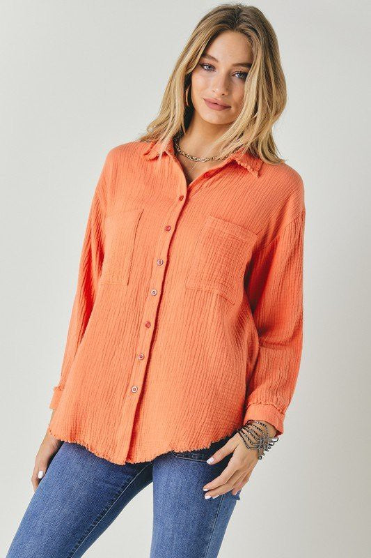 Solid Button Down Long Sleeve Shirt - U Moody