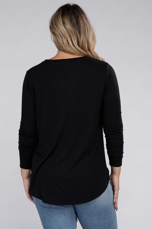 Plus Long Sleeve Round Neck Round Hem Top - U Moody