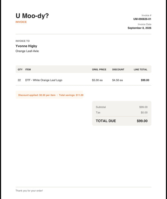 Yvonne Invoice