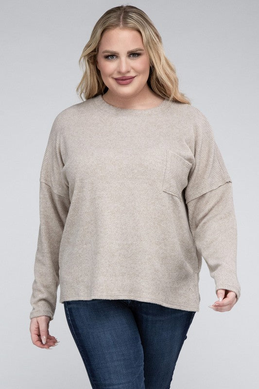 Plus Ribbed Brushed Melange Hacci Sweater - U Moody