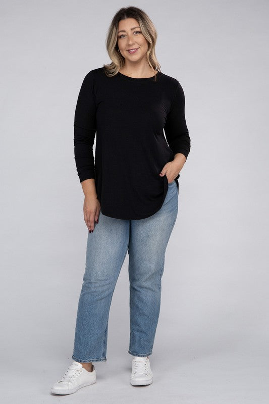 Plus Long Sleeve Round Neck Round Hem Top - U Moody