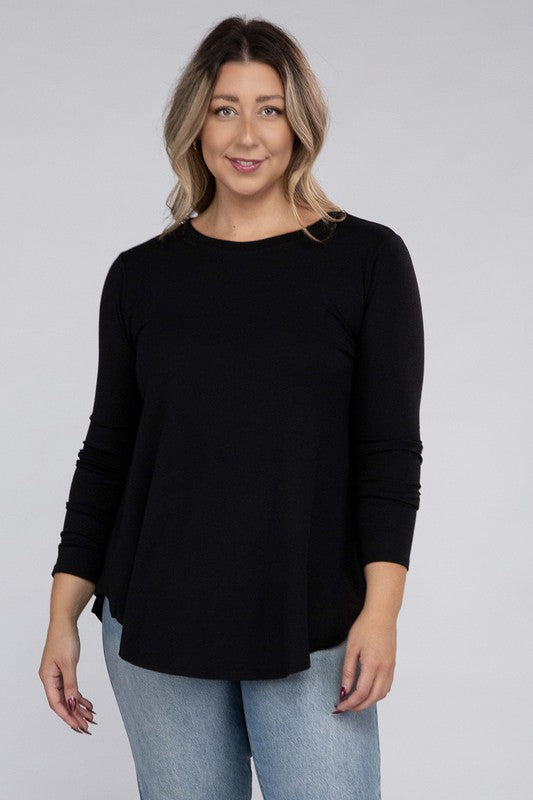 Plus Long Sleeve Round Neck Round Hem Top - U Moody