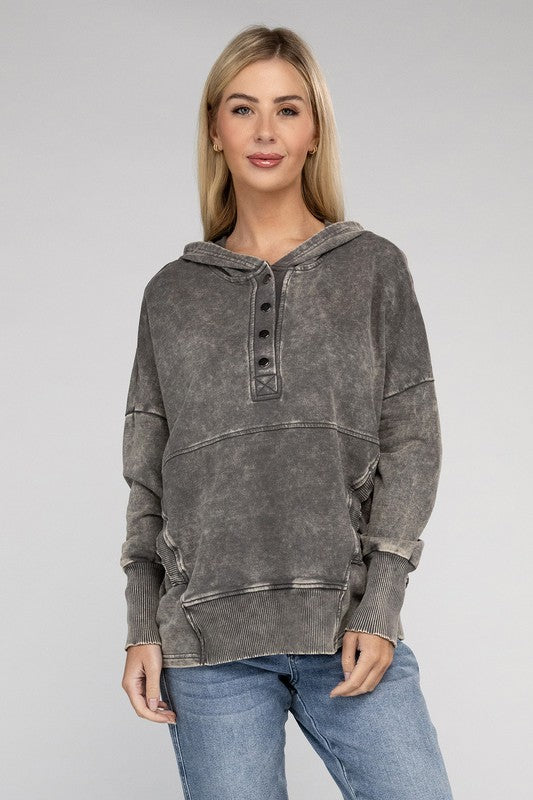 French Terry Acid Wash Kangaroo Pocket Hoodie - U Moody