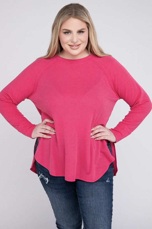 Plus Melange Baby Waffle Long Sleeve Top