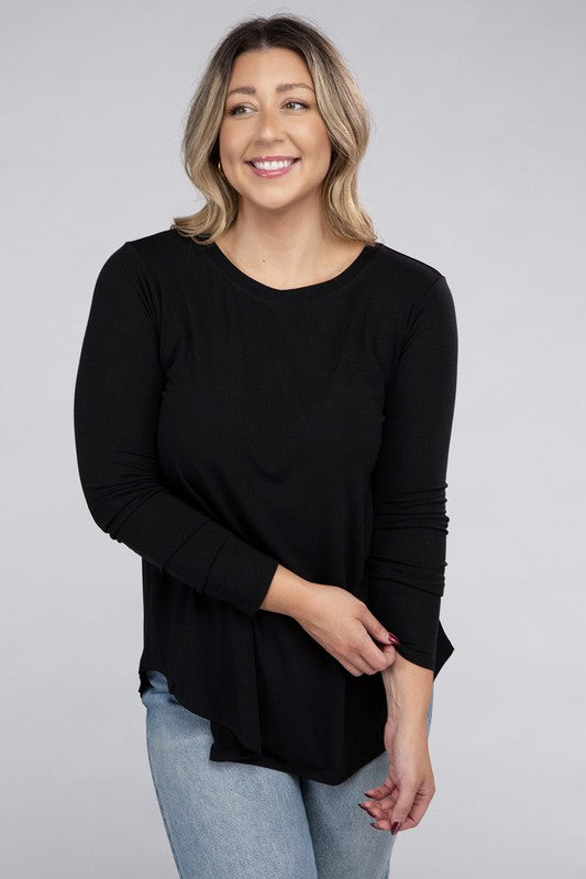 Plus Long Sleeve Round Neck Round Hem Top - U Moody