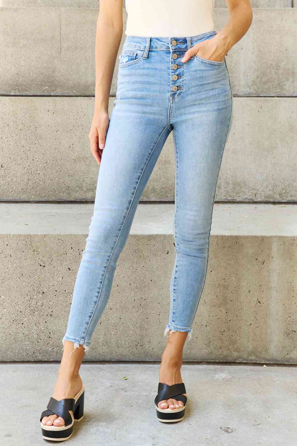 Judy Blue Full Size Button Fly Raw Hem Jeans - U Moody