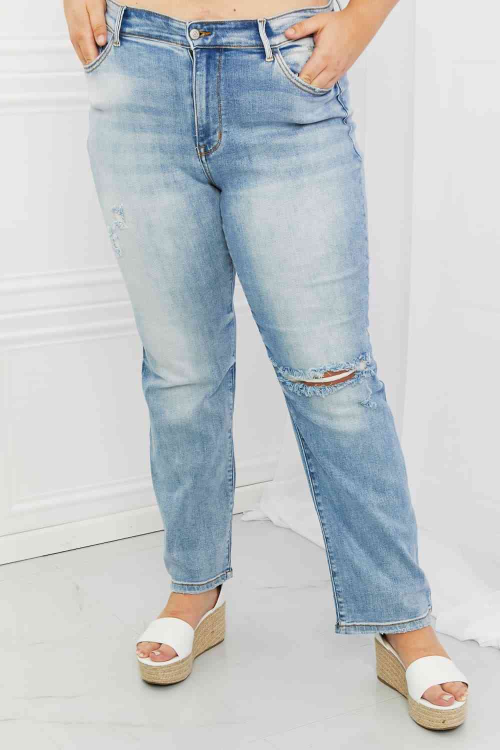 Judy Blue Natalie Full Size Distressed Straight Leg Jeans