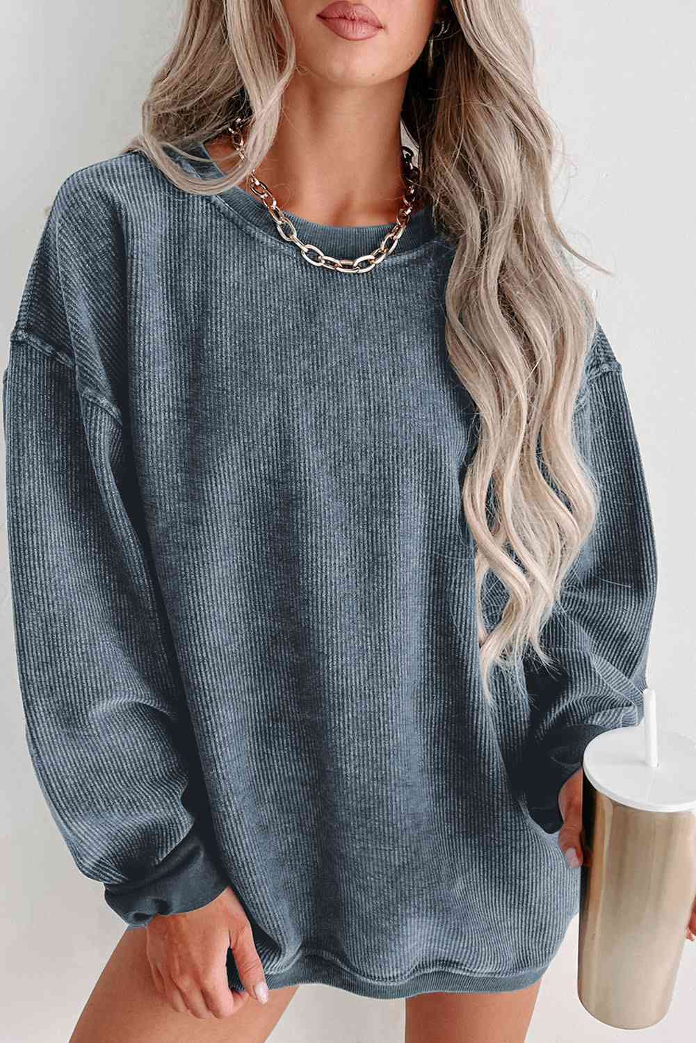 Round Neck Dropped Shoulder Sweatshirt - U Moody