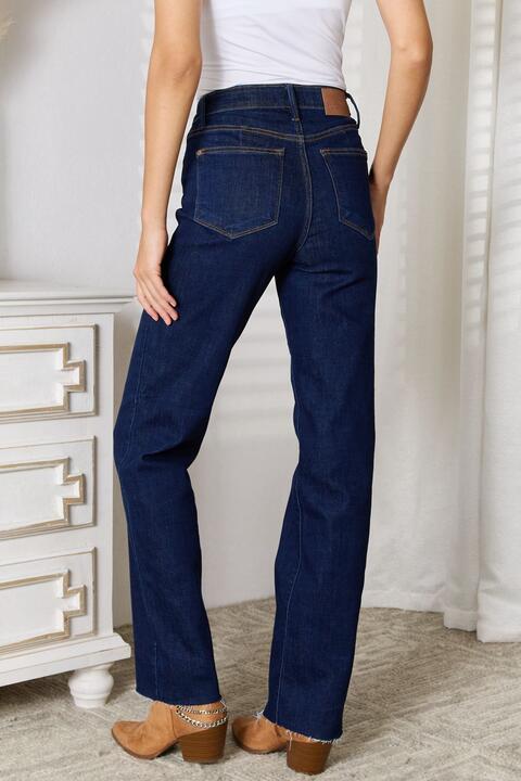 Judy Blue Full Size Raw Hem Straight Leg Jeans with Pockets - U Moody