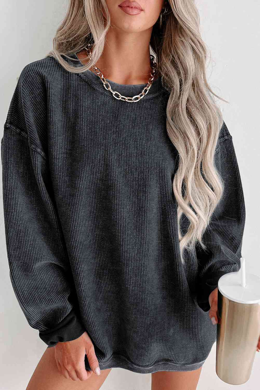 Round Neck Dropped Shoulder Sweatshirt - U Moody