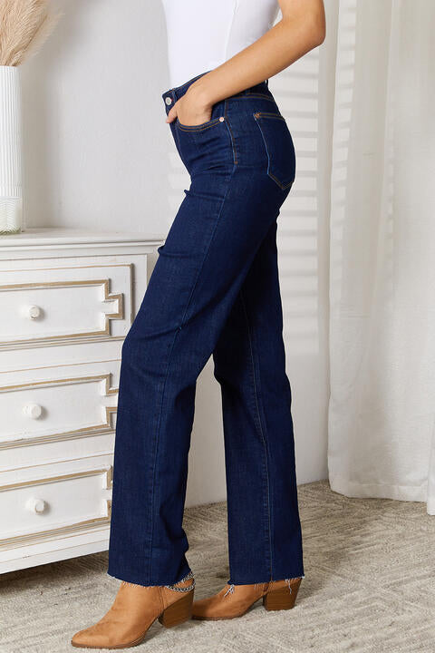 Judy Blue Full Size Raw Hem Straight Leg Jeans with Pockets - U Moody
