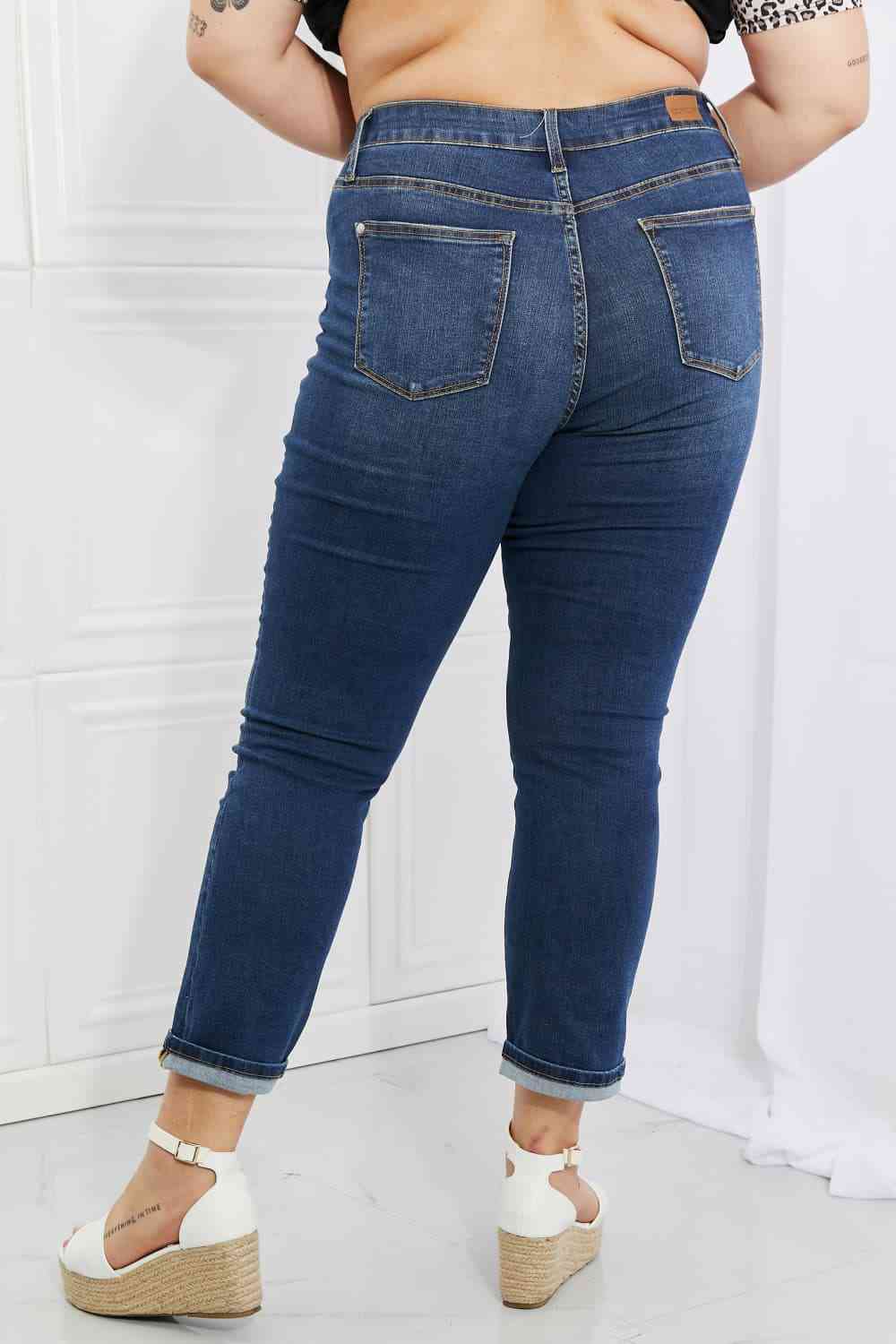 Judy Blue Crystal Full Size High Waisted Cuffed Boyfriend Jeans - U Moody